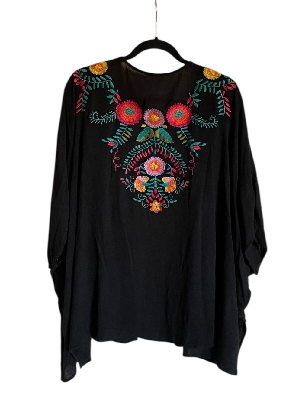 Women’s UMGEE Kimono Top Floral Embroidered black bold multi color  M/L boho - Picture 11 of 14